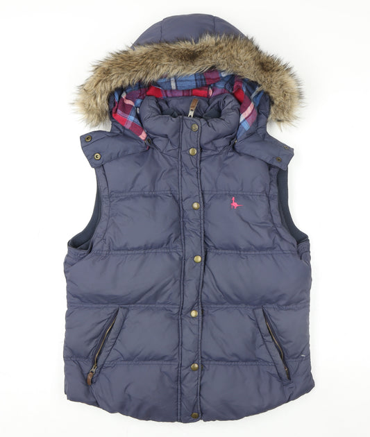 Jack Wills Women Blue Faux Fur Hooded Puffer Gilet Size 14