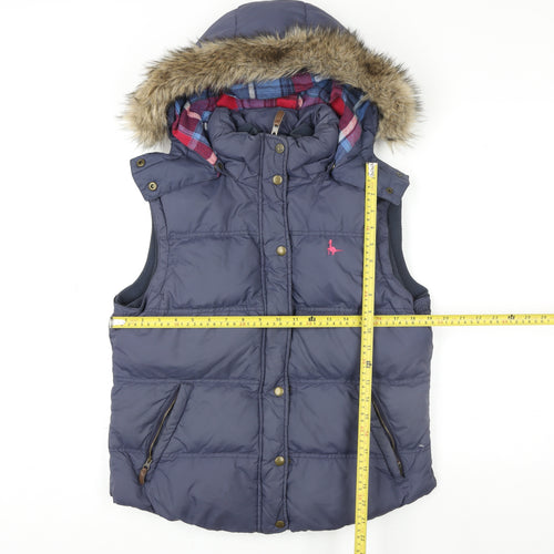 Jack Wills Women Blue Faux Fur Hooded Puffer Gilet Size 14