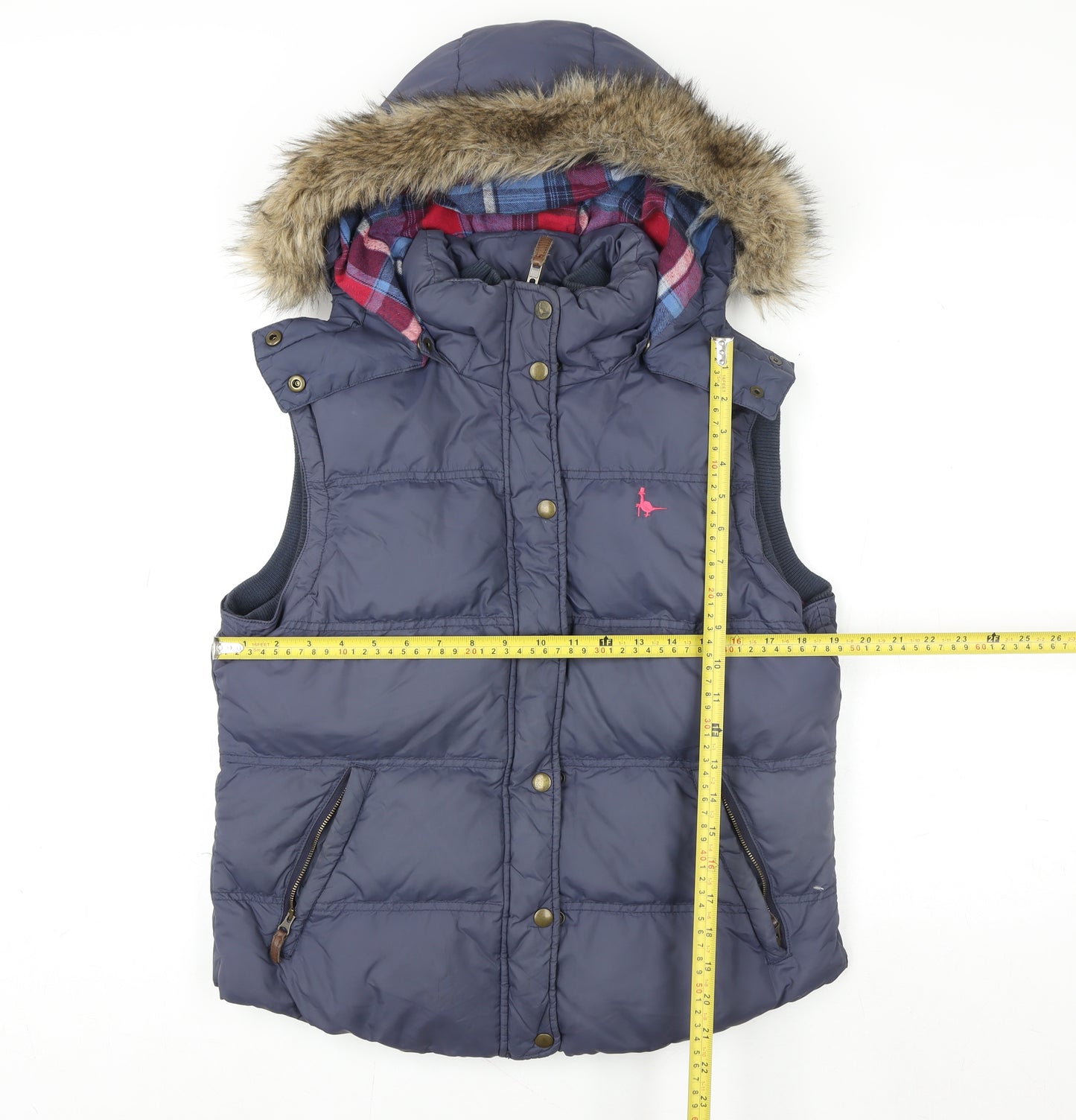Jack Wills Women Blue Faux Fur Hooded Puffer Gilet Size 14