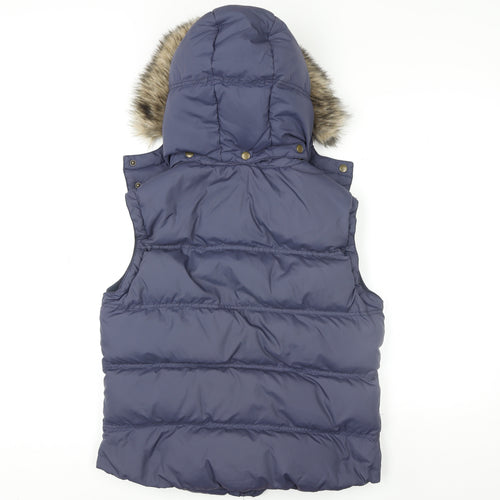 Jack Wills Women Blue Faux Fur Hooded Puffer Gilet Size 14