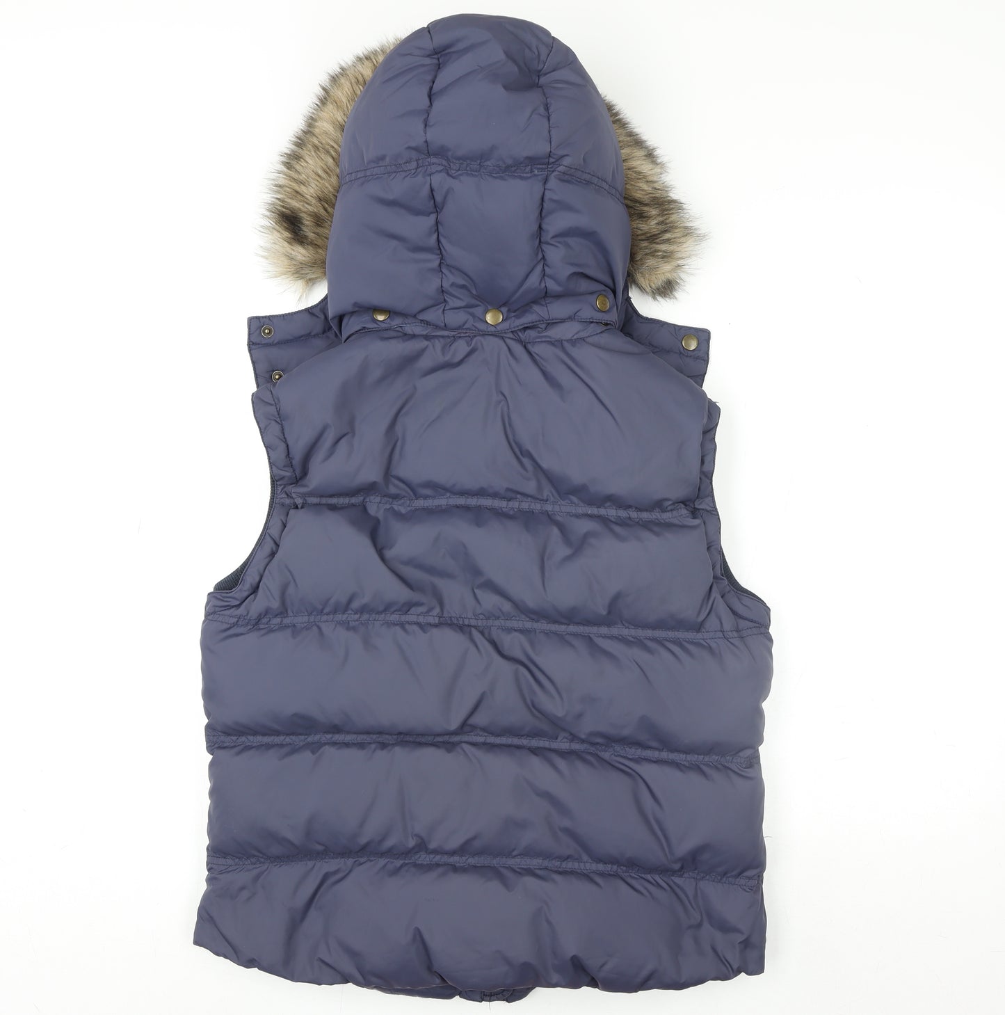 Jack Wills Women Blue Faux Fur Hooded Puffer Gilet Size 14
