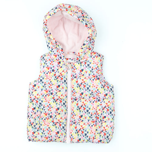 Tu Kids Girls Multicoloured Heart Print Hooded Puffer Gilet 2 Years