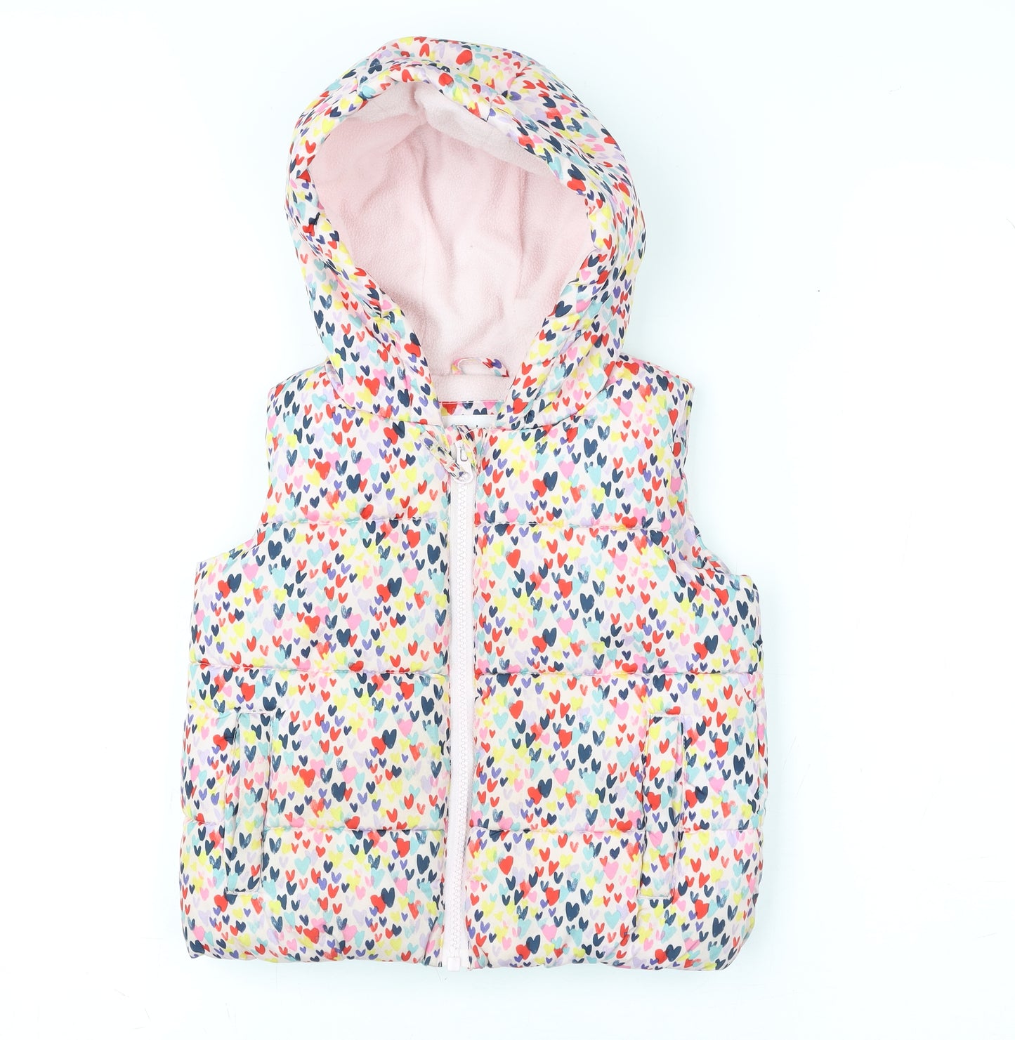 Tu Kids Girls Multicoloured Heart Print Hooded Puffer Gilet 2 Years