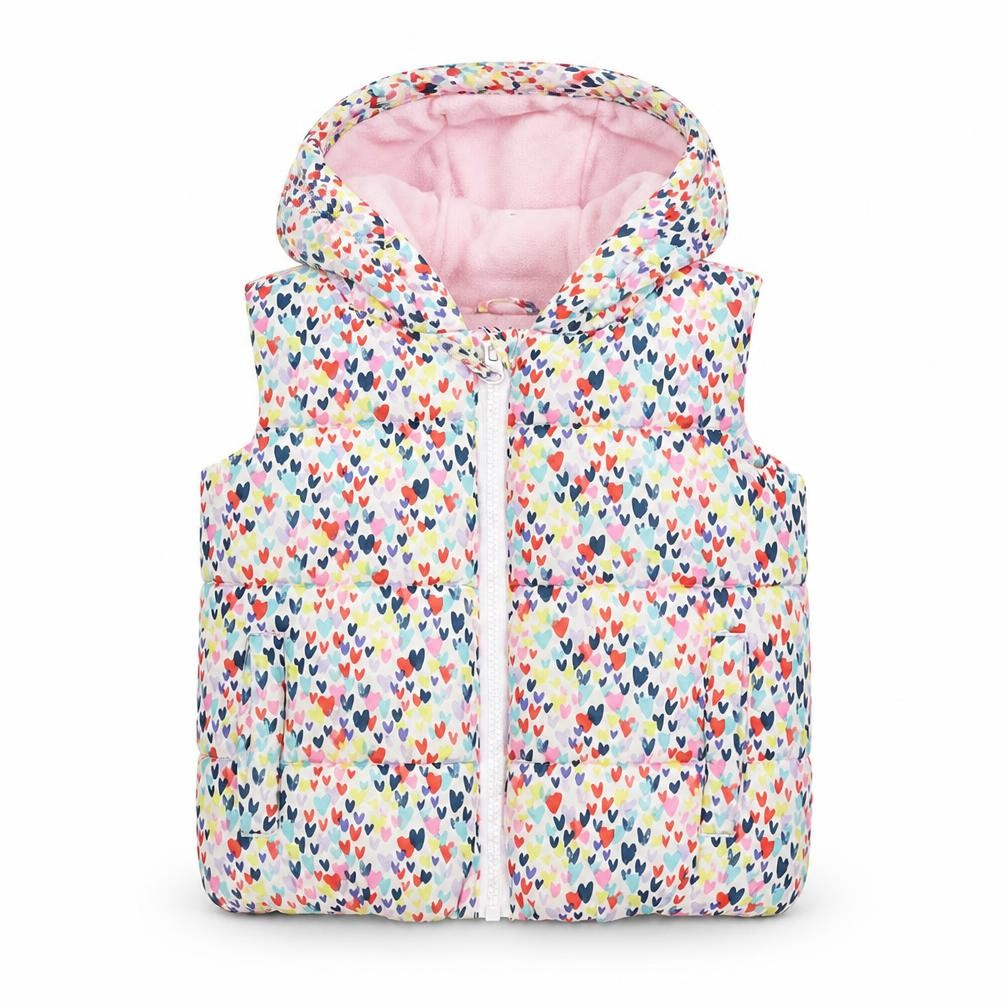 Tu Kids Girls Multicoloured Heart Print Hooded Puffer Gilet 2 Years