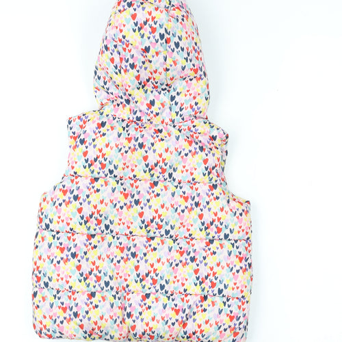 Tu Kids Girls Multicoloured Heart Print Hooded Puffer Gilet 2 Years