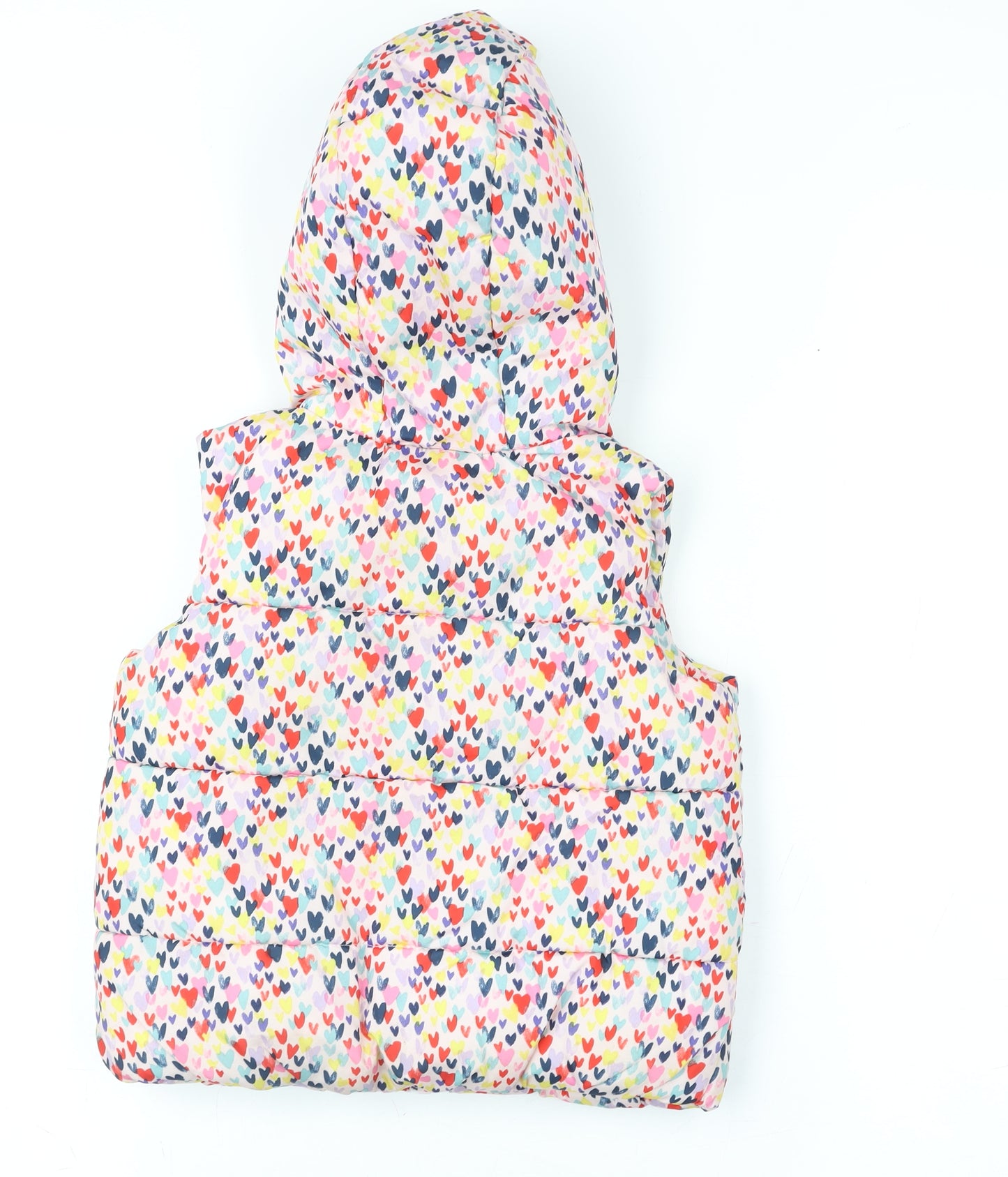 Tu Kids Girls Multicoloured Heart Print Hooded Puffer Gilet 2 Years