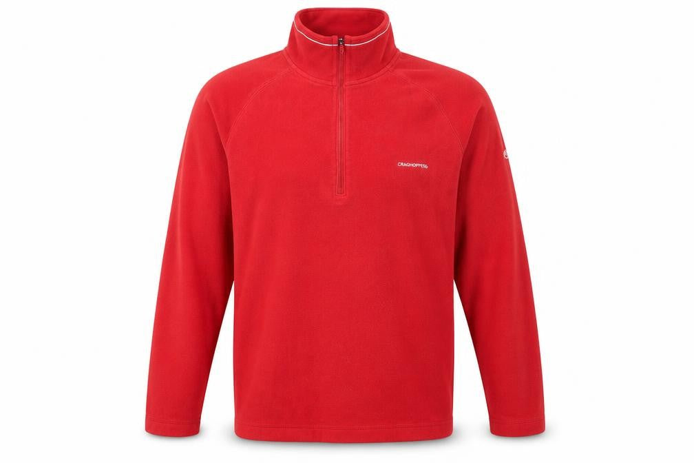 Front view of Craghoppers Men's Red Fleece 1/2 Zip Pullover Sweatshirt, size M