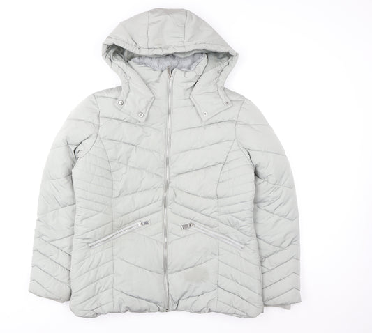 Primark Cares Women's Grey Hooded Puffer Jacket Size 12/14 M