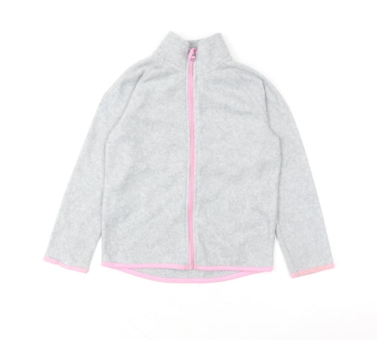 TESSENTIALS Girls Grey Fleece Full Zip Jacket Size 8 Years Lightweight