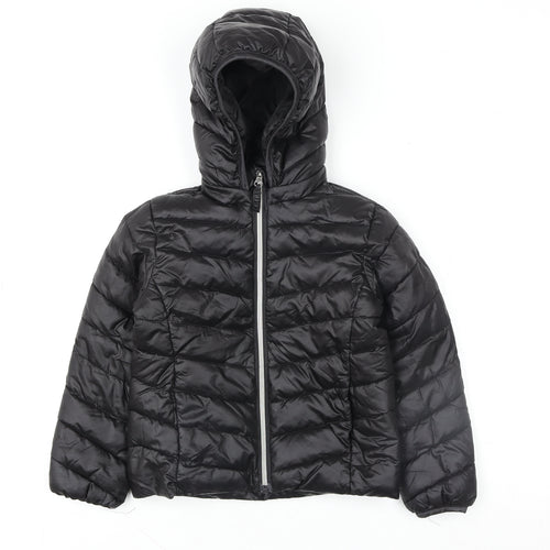 H&M Girls Black Hooded Puffer Jacket Size 4-6 Years Polyester Lined