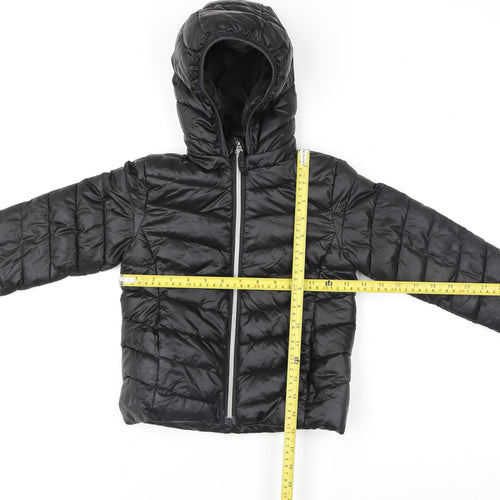 H&M Girls Black Hooded Puffer Jacket Size 4-6 Years Polyester Lined