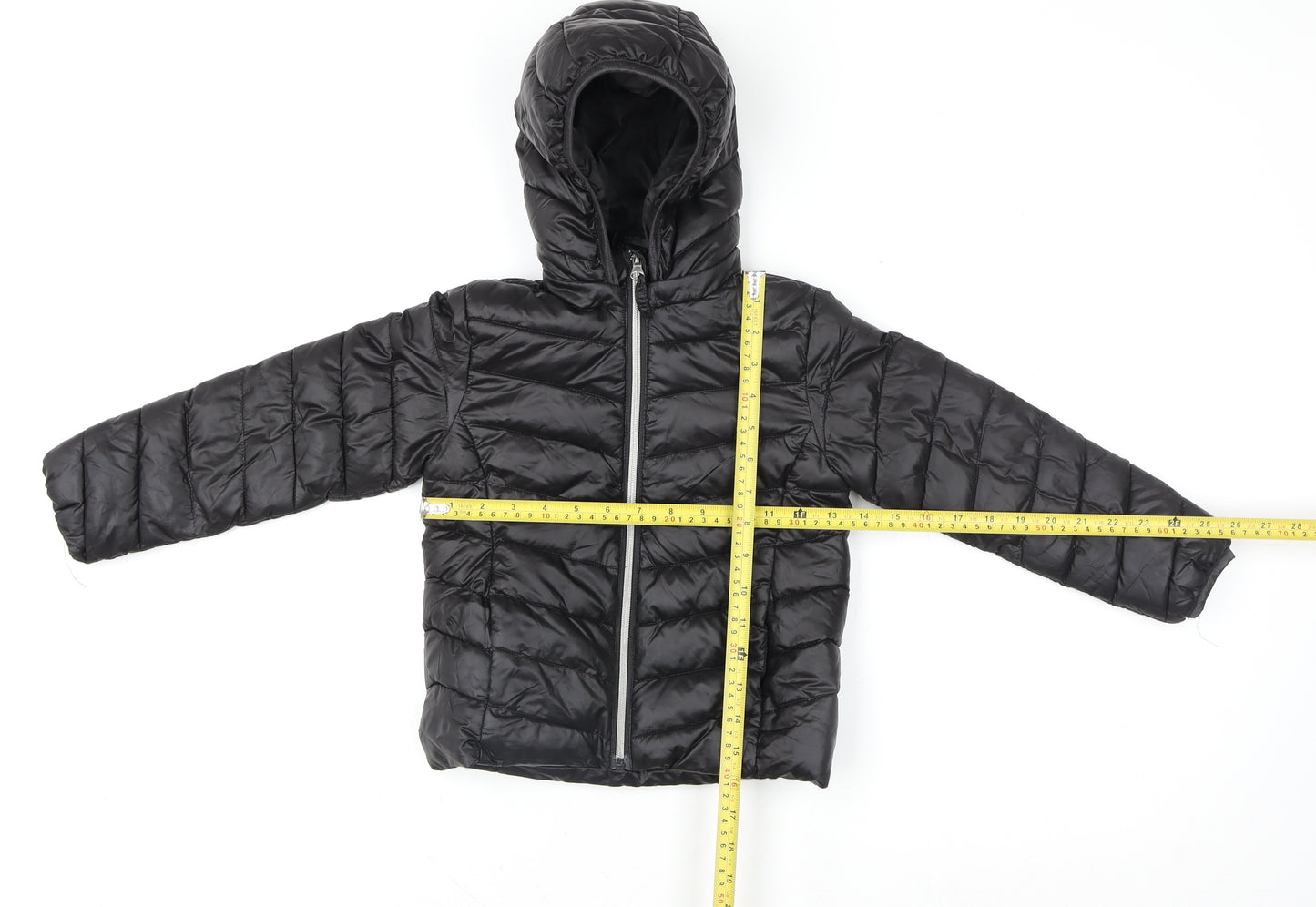 H&M Girls Black Hooded Puffer Jacket Size 4-6 Years Polyester Lined