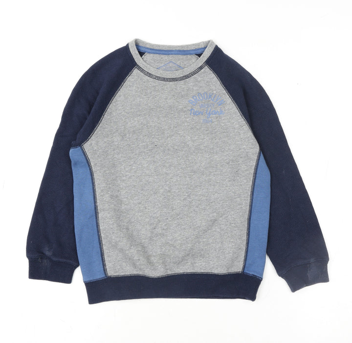 Matalan Boys Grey & Navy Colourblock Pullover Sweatshirt 7 Years