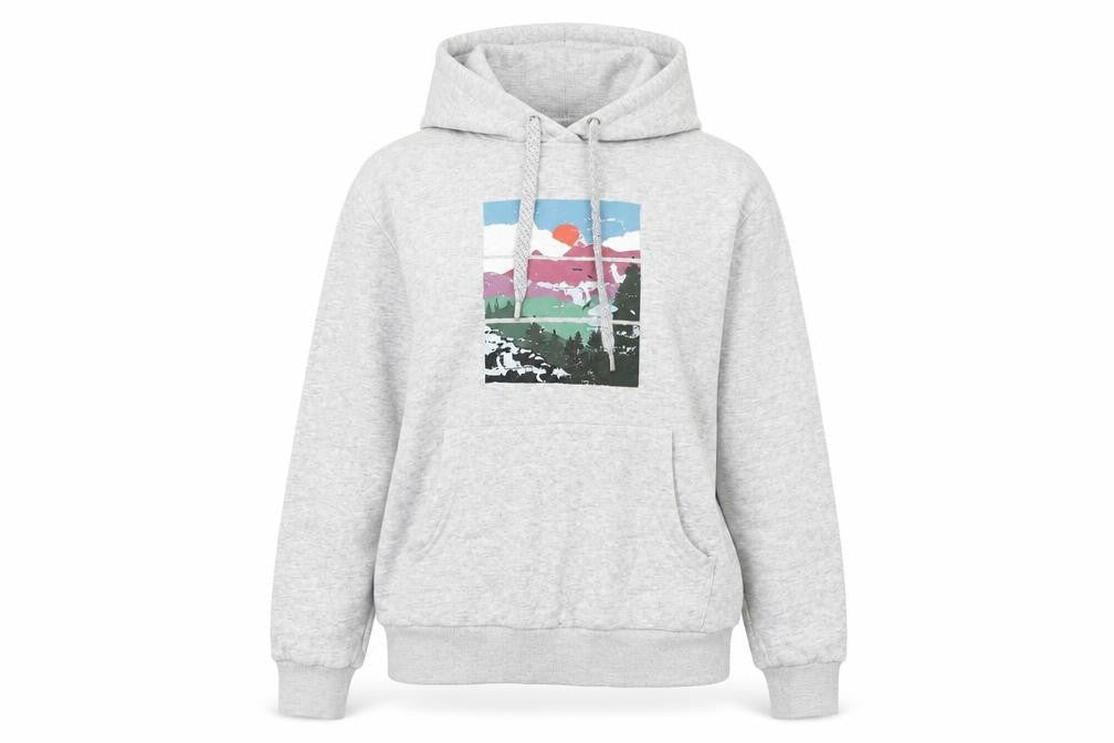 Front view of Mountain Warehouse Women Grey Pullover Hoodie UK 8 Graphic Print