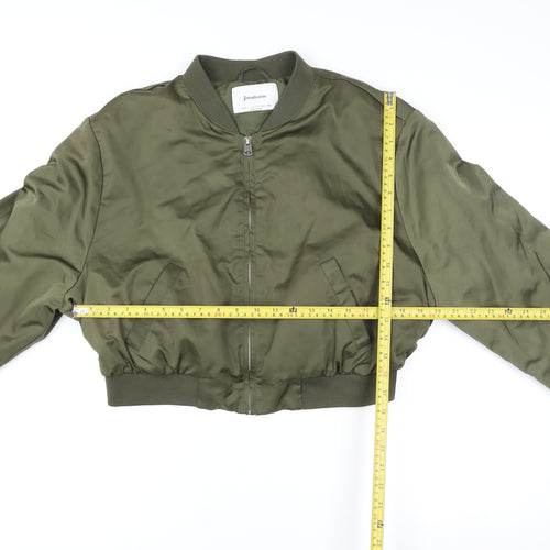 Stradivarius Women Green Cropped Bomber Jacket Size L Polyester