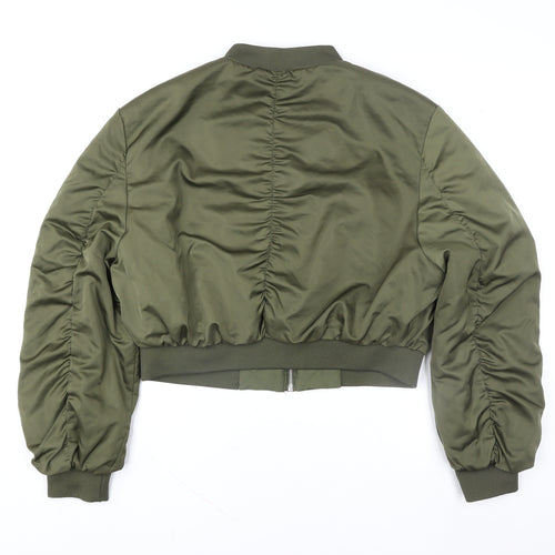 Stradivarius Women Green Cropped Bomber Jacket Size L Polyester