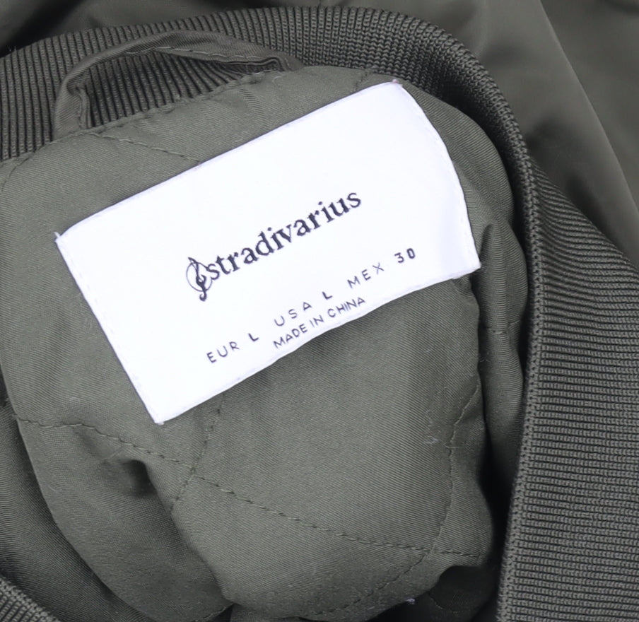 Stradivarius Women Green Cropped Bomber Jacket Size L Polyester