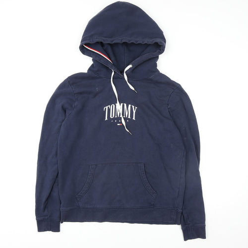 Tommy Jeans Men’s Blue Pullover Hoodie L Logo Cotton Fleece