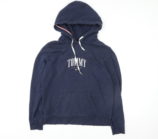 Tommy Jeans Men’s Blue Pullover Hoodie L Logo Cotton Fleece