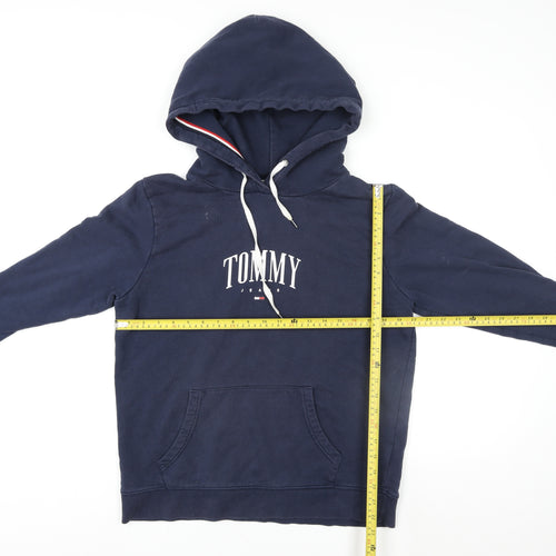 Tommy Jeans Men’s Blue Pullover Hoodie L Logo Cotton Fleece