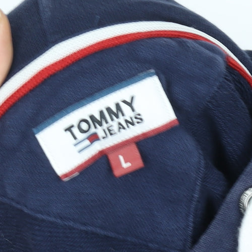 Tommy Jeans Men’s Blue Pullover Hoodie L Logo Cotton Fleece