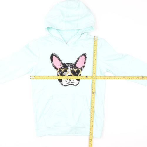 Bluezoo Girls Blue Sequin Dog Pullover Hoodie Age 9-10 Years