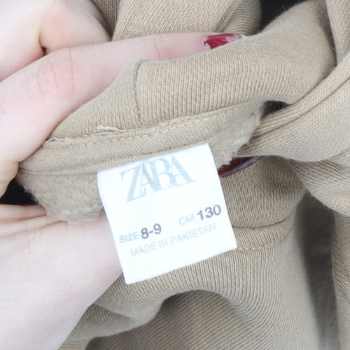 ZARA Girls Beige Pullover Hoodie 8-9 Years Hooded Fleece Lined Sweatshirt