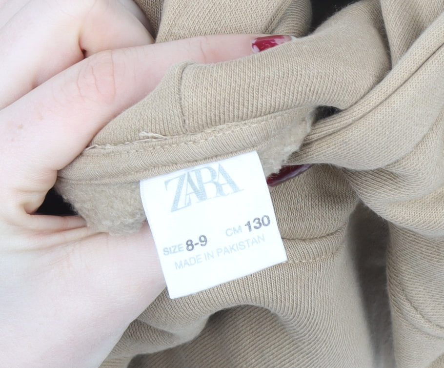 ZARA Girls Beige Pullover Hoodie 8-9 Years Hooded Fleece Lined Sweatshirt