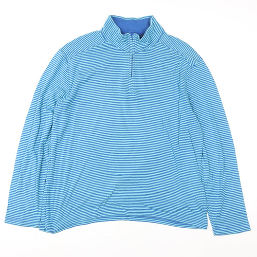 Lands' End Women Blue Striped 1/4 Zip Pullover Sweatshirt Size L