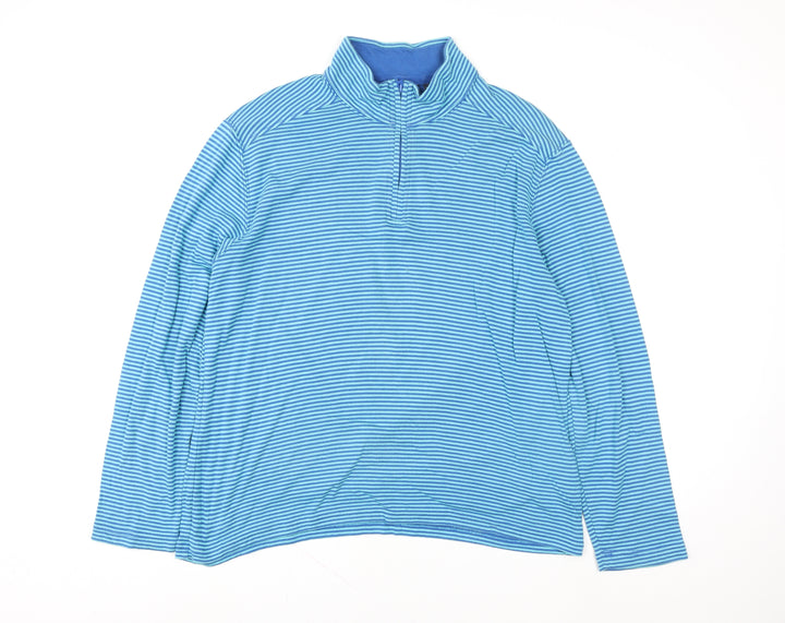 Lands' End Women Blue Striped 1/4 Zip Pullover Sweatshirt Size L