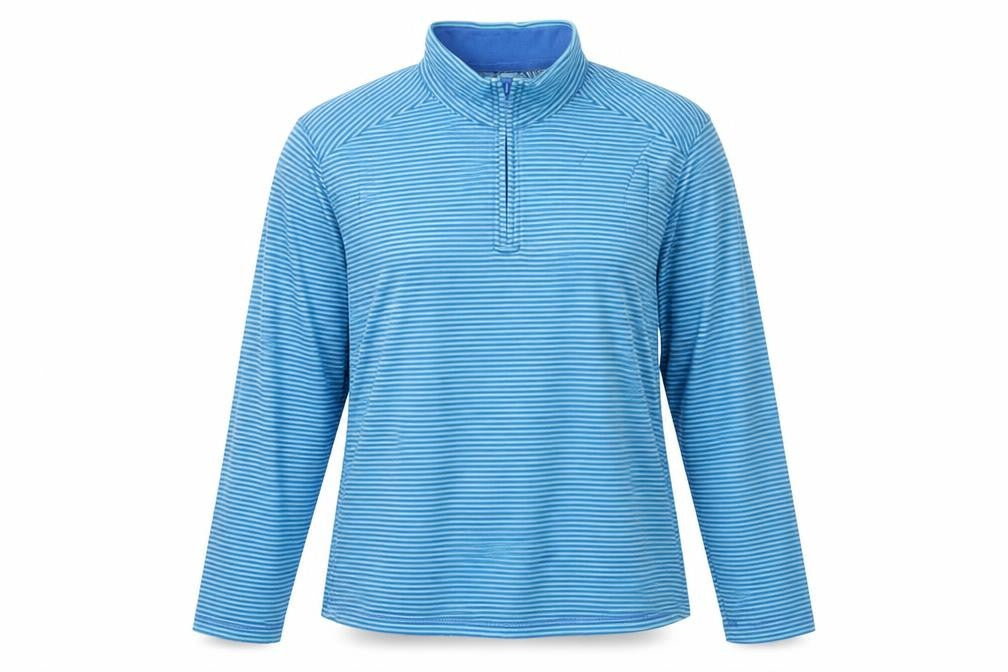 Front view of Lands' End Women Blue Striped 1/4 Zip Pullover Sweatshirt, size L