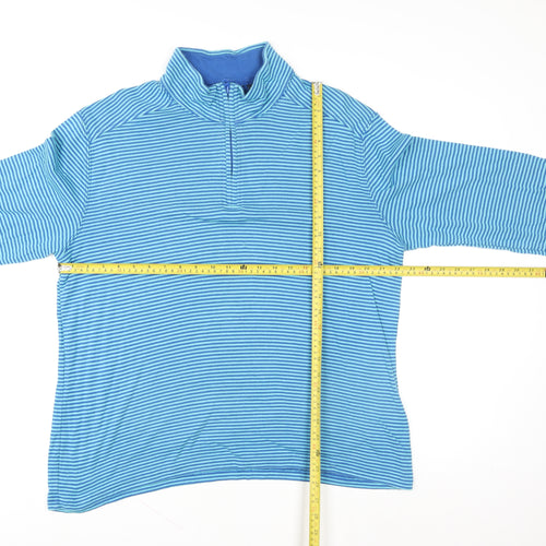 Lands' End Women Blue Striped 1/4 Zip Pullover Sweatshirt Size L