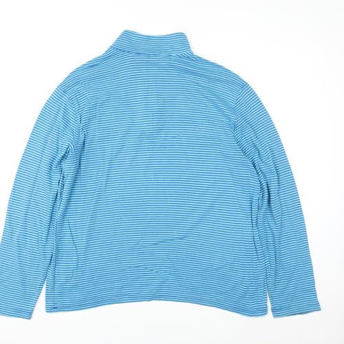 Lands' End Women Blue Striped 1/4 Zip Pullover Sweatshirt Size L