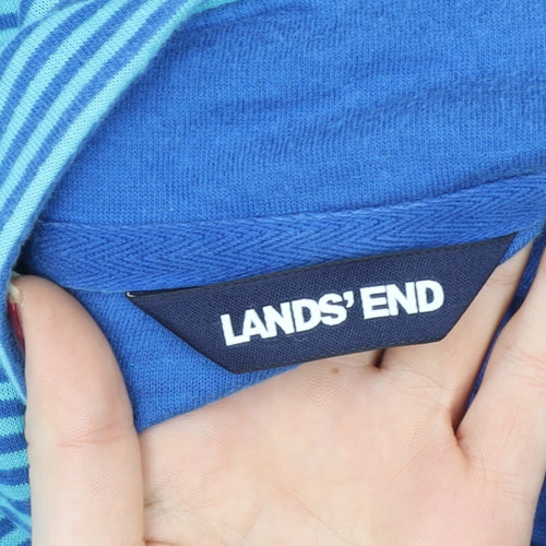 Lands' End Women Blue Striped 1/4 Zip Pullover Sweatshirt Size L