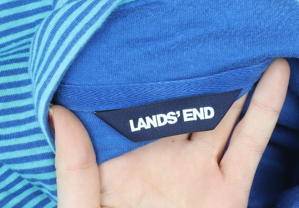 Lands' End Women Blue Striped 1/4 Zip Pullover Sweatshirt Size L