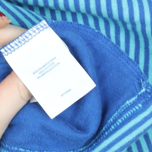 Lands' End Women Blue Striped 1/4 Zip Pullover Sweatshirt Size L