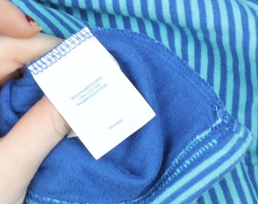 Lands' End Women Blue Striped 1/4 Zip Pullover Sweatshirt Size L