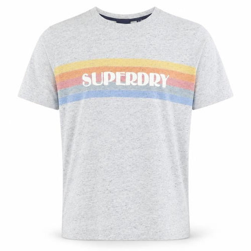 Superdry Men Grey Retro Stripe Logo Crew Neck Cotton T-Shirt L