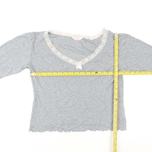 Secret Possessions Womens Grey Lace Trim Long Sleeve V-Neck Top L