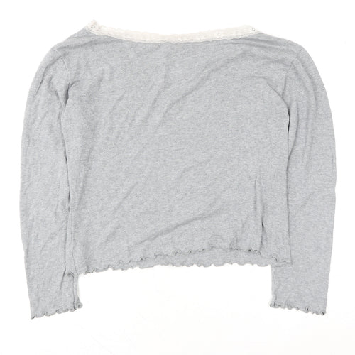 Secret Possessions Womens Grey Lace Trim Long Sleeve V-Neck Top L