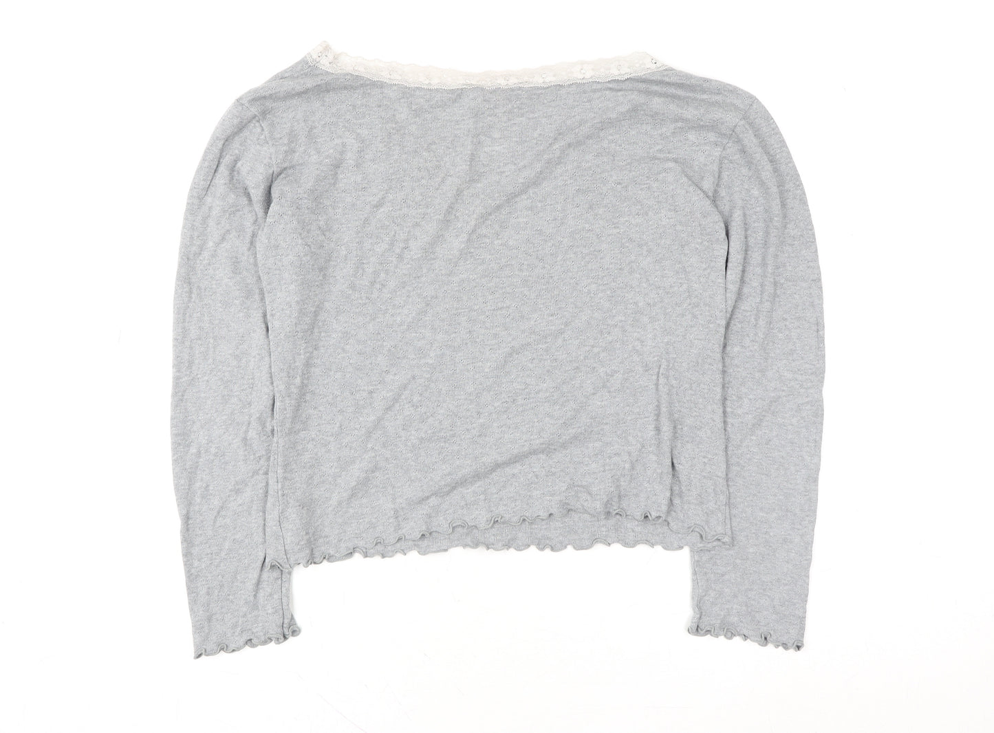 Secret Possessions Womens Grey Lace Trim Long Sleeve V-Neck Top L