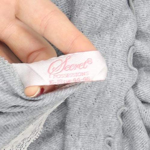 Secret Possessions Womens Grey Lace Trim Long Sleeve V-Neck Top L