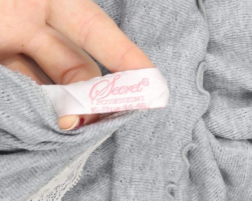 Secret Possessions Womens Grey Lace Trim Long Sleeve V-Neck Top L