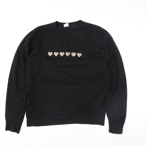 Lime Blonde Womens Black Heart Motif Pullover Sweatshirt Size M