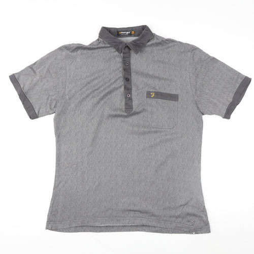 Farah Men’s Grey Geometric Cotton Polo Shirt Size L