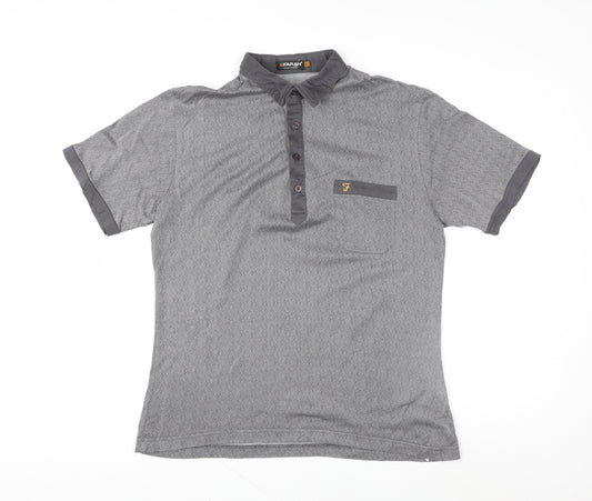 Farah Men’s Grey Geometric Cotton Polo Shirt Size L