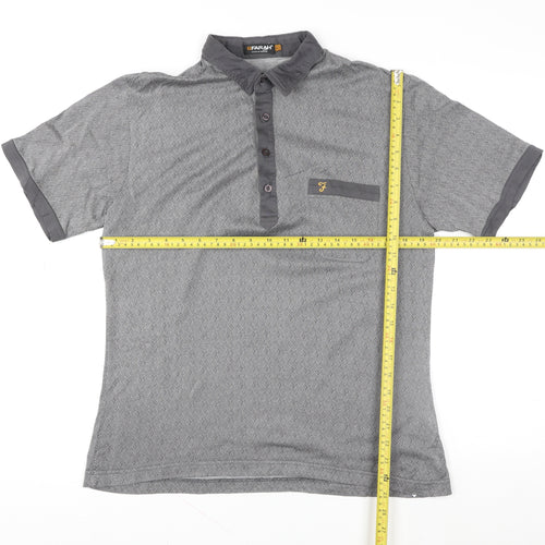 Farah Men’s Grey Geometric Cotton Polo Shirt Size L