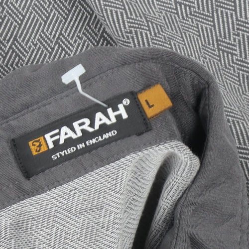 Farah Men’s Grey Geometric Cotton Polo Shirt Size L