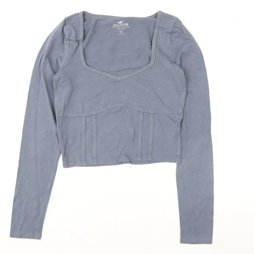 Hollister Womens Blue Cropped Long Sleeve Cotton Baby Tee M