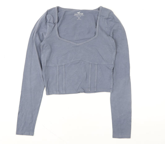 Hollister Womens Blue Cropped Long Sleeve Cotton Baby Tee M